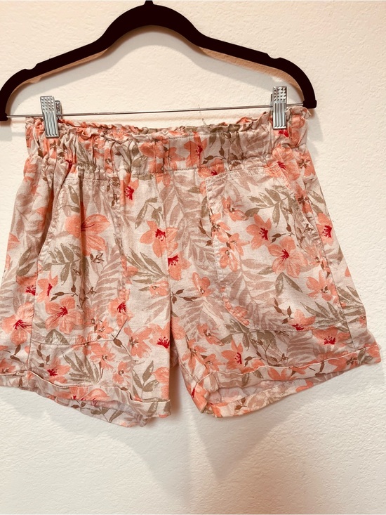 Briggs Pants - Briggs Casual Linen   Blend  Peach Floral High-Waist Shorts